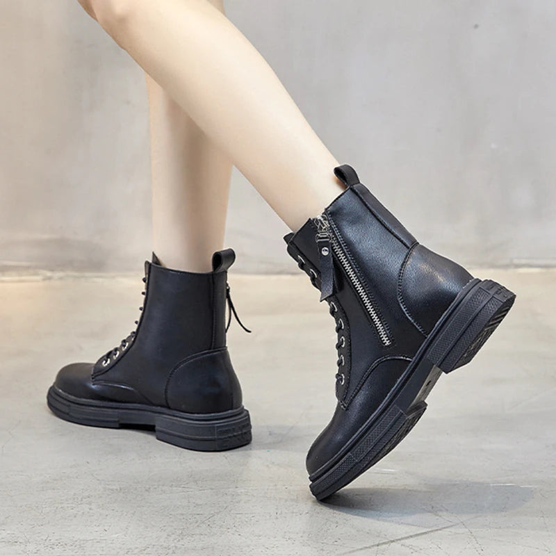 Genuine Leather Lace-Up Winter Boots