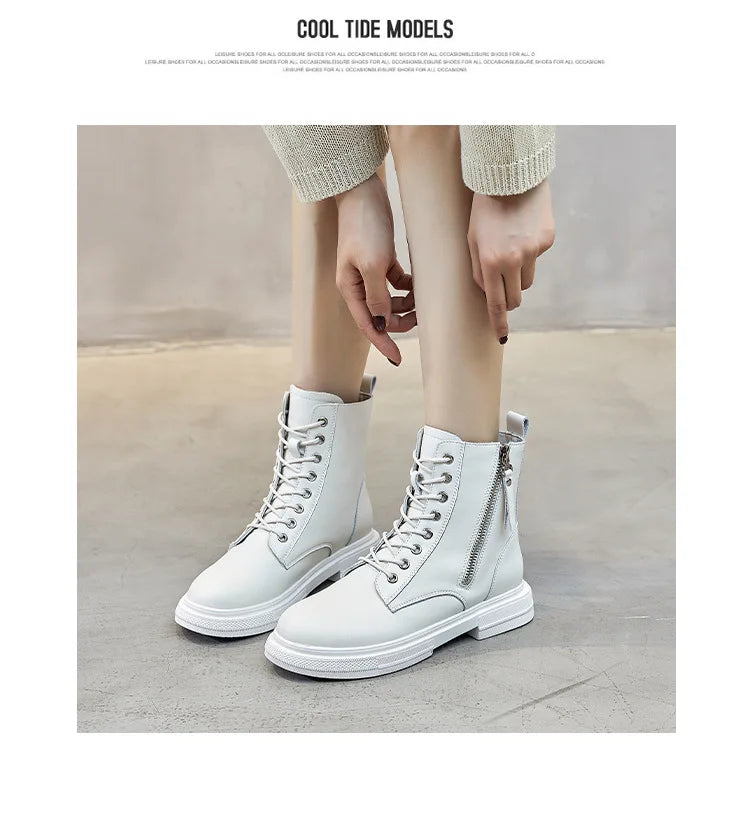 Genuine Leather Lace-Up Winter Boots