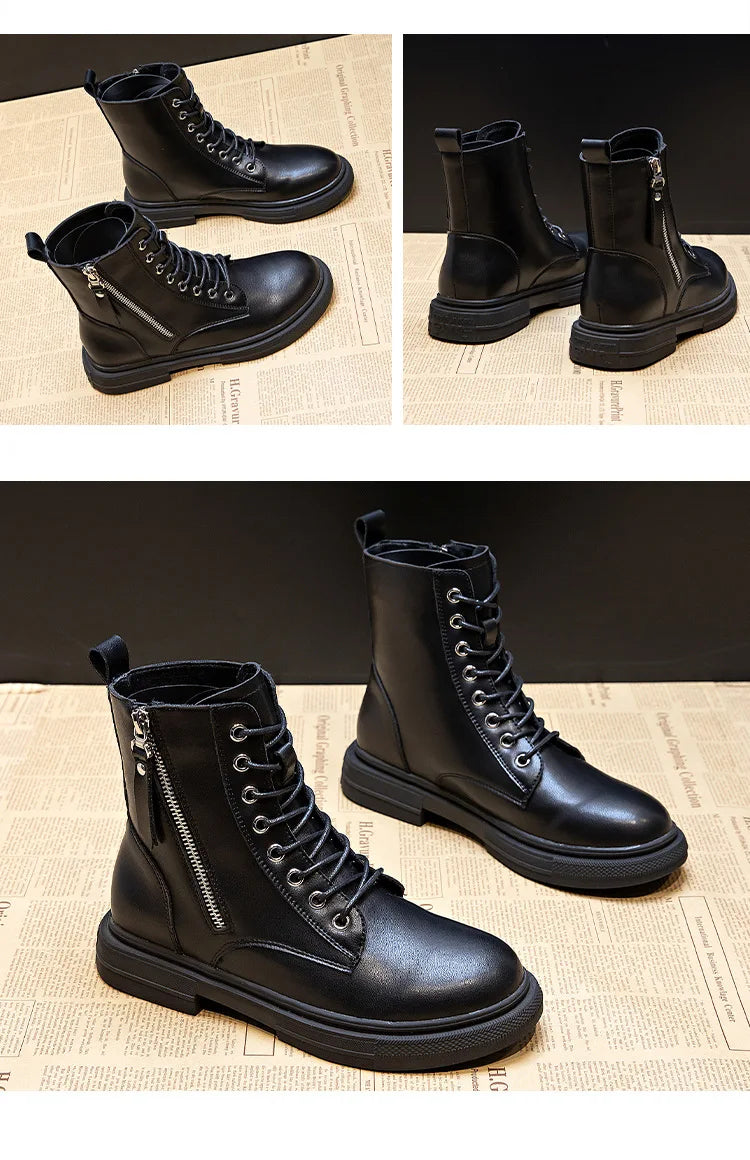 Genuine Leather Lace-Up Winter Boots