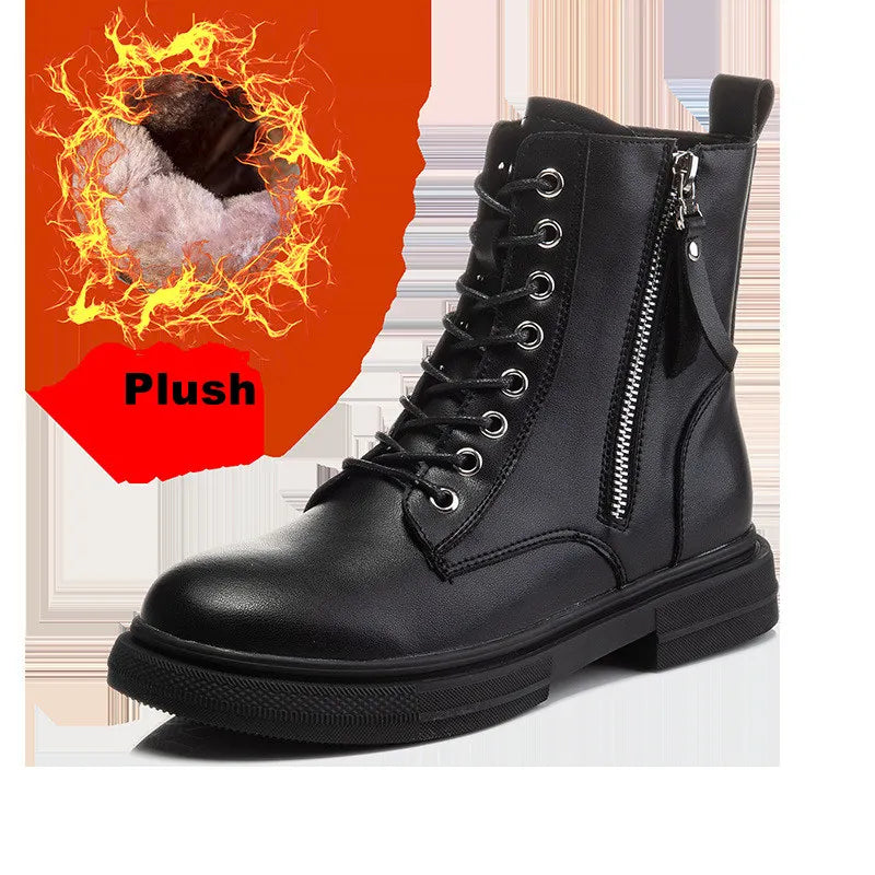 Genuine Leather Lace-Up Winter Boots