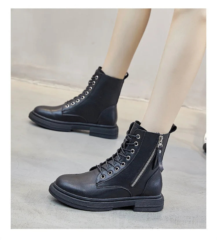 Genuine Leather Lace-Up Winter Boots