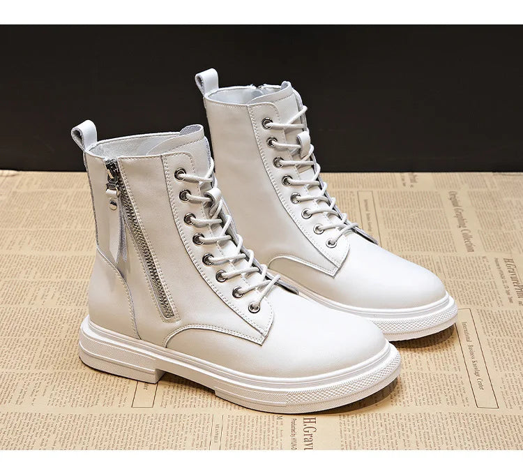 Genuine Leather Lace-Up Winter Boots