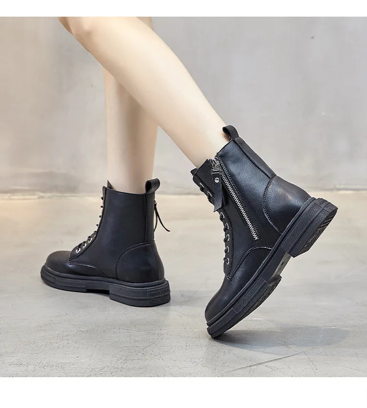 Genuine Leather Lace-Up Winter Boots