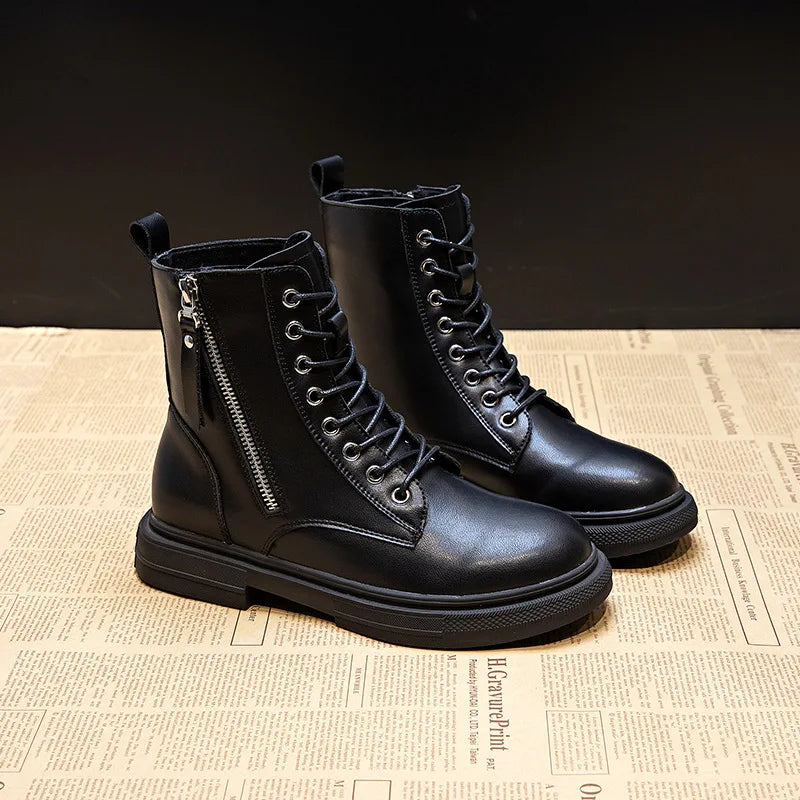 Genuine Leather Lace-Up Winter Boots