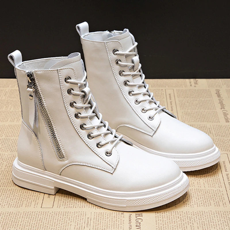 Genuine Leather Lace-Up Winter Boots