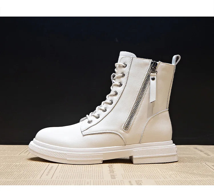 Genuine Leather Lace-Up Winter Boots