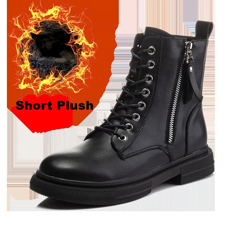Genuine Leather Lace-Up Winter Boots