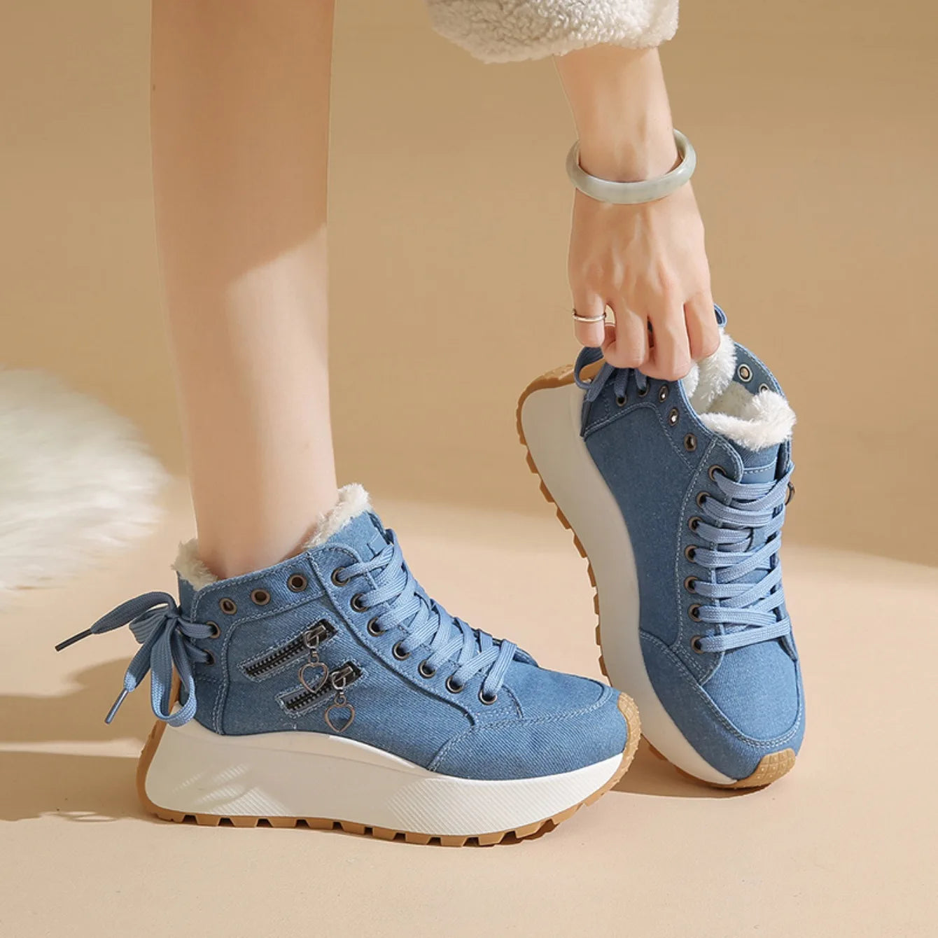 Aria Denim Lace-Up Sneakers